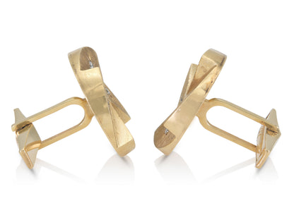 Vintage 1960s Gold Circular Cufflinks with Diamonds