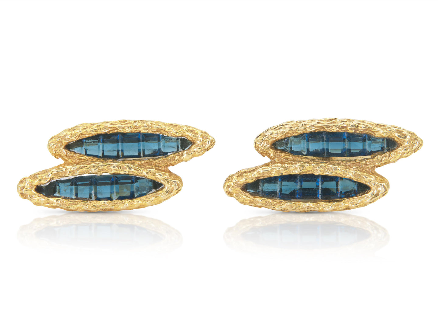 Vintage 1960s Lucien Piccard Sapphire and Gold Cufflinks