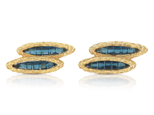 Vintage 1960s Lucien Piccard Sapphire and Gold Cufflinks