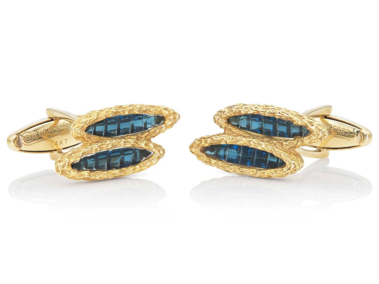 Vintage 1960s Lucien Piccard Sapphire and Gold Cufflinks