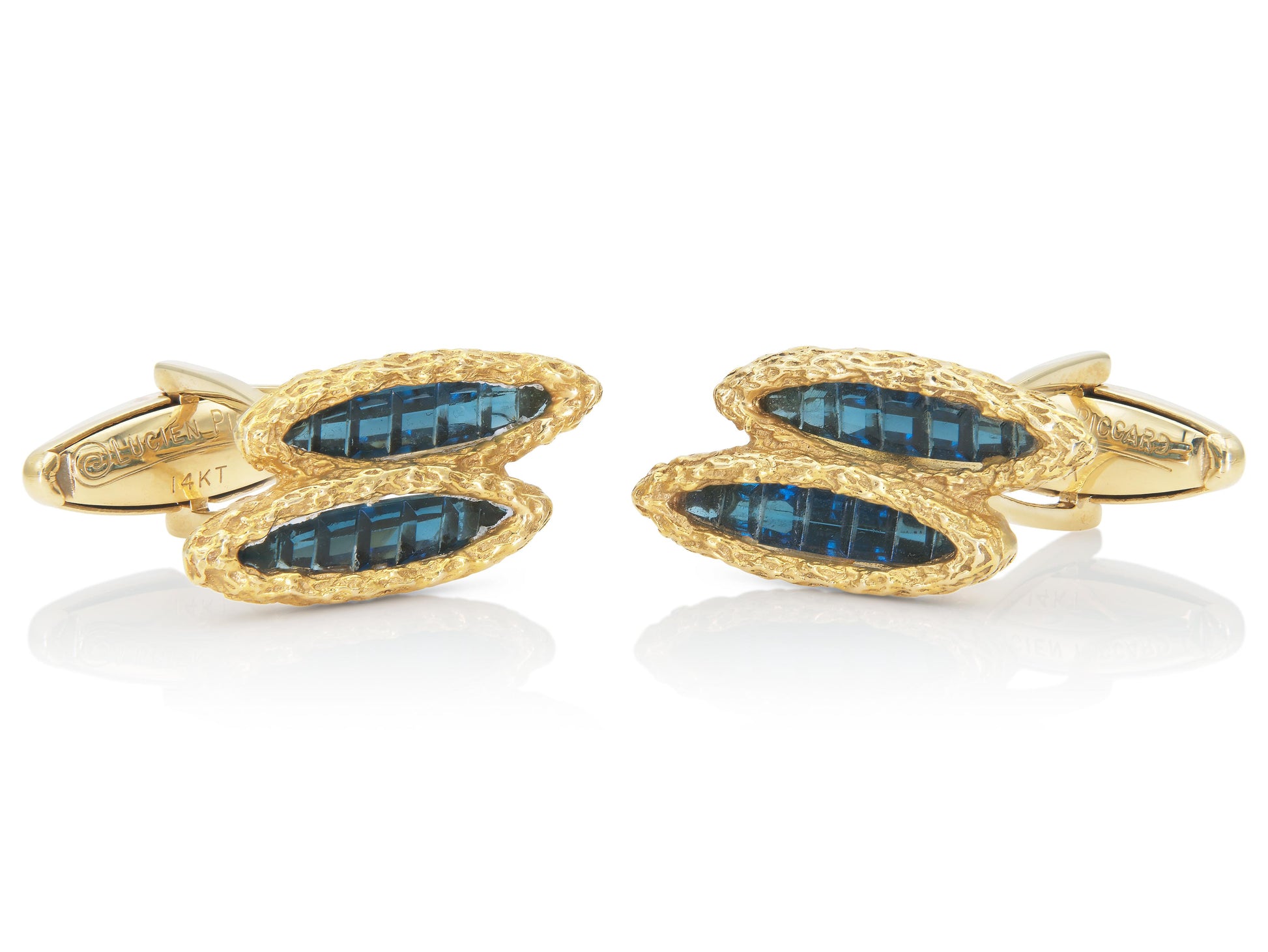 Vintage 1960s Lucien Piccard Sapphire and Gold Cufflinks