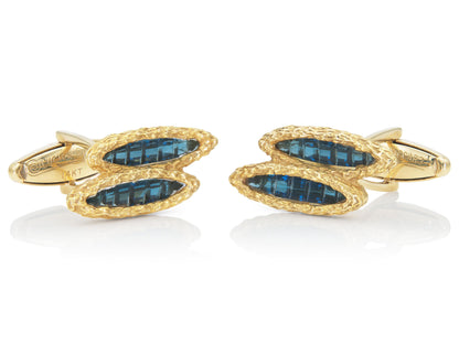 Vintage 1960s Lucien Piccard Sapphire and Gold Cufflinks