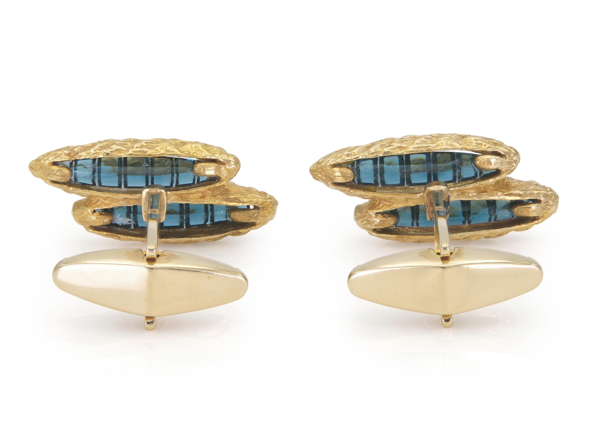 Vintage 1960s Lucien Piccard Sapphire and Gold Cufflinks