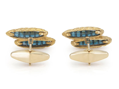 Vintage 1960s Lucien Piccard Sapphire and Gold Cufflinks