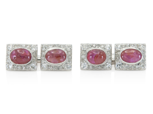 Antique Art Deco 1930s 5.00 Carat Ruby Cufflinks with Diamonds