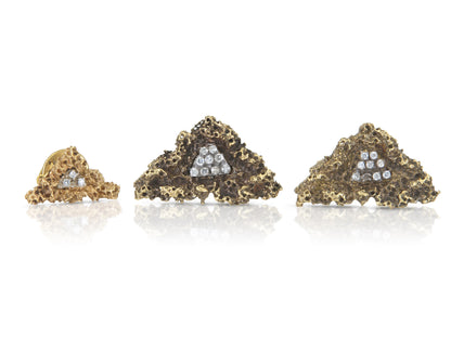 Vintage 1950s Gold Cufflinks and Tie Tag Set with Diamonds