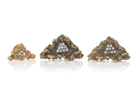Vintage 1950s Gold Cufflinks and Tie Tag Set with Diamonds