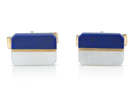 Vintage 1970s Lapis & White Mother of Pearl Cufflinks