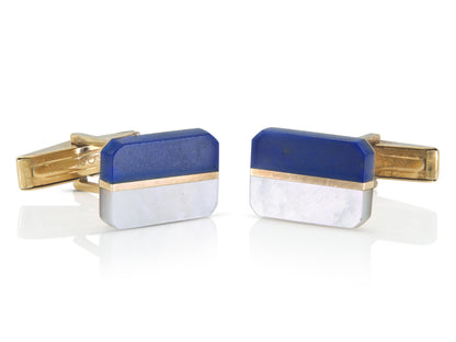 Vintage 1970s Lapis & White Mother of Pearl Cufflinks