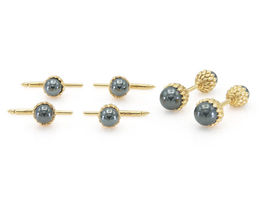 Vintage 1970s Tiffany & Co. Schlumberger Hematite and Gold Acorn Stud Set