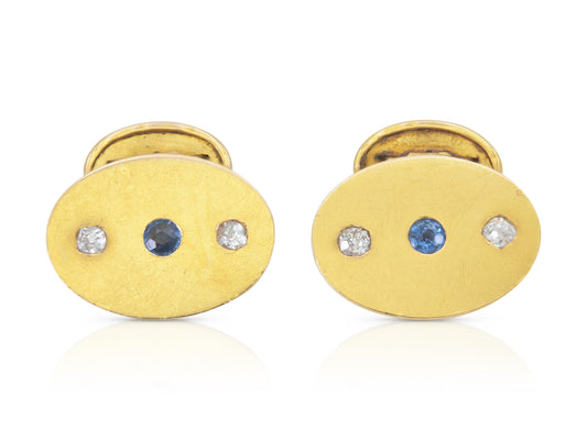 Antique Victorian Gold Cufflinks with Sapphires and Diamonds
