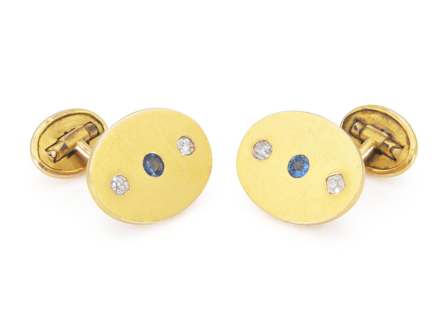 Antique Victorian Gold Cufflinks with Sapphires and Diamonds