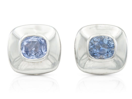 Vintage 1990s 10.00 Sapphire Cufflinks in White Gold