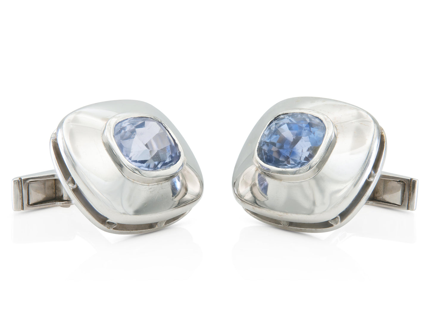Vintage 1990s 10.00 Sapphire Cufflinks in White Gold