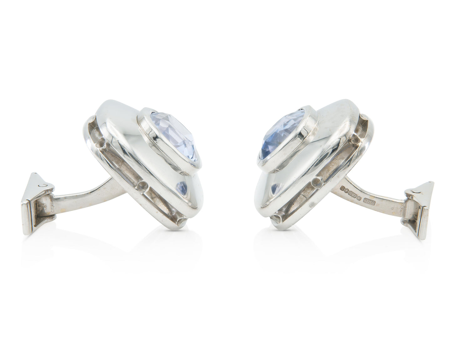 Vintage 1990s 10.00 Sapphire Cufflinks in White Gold