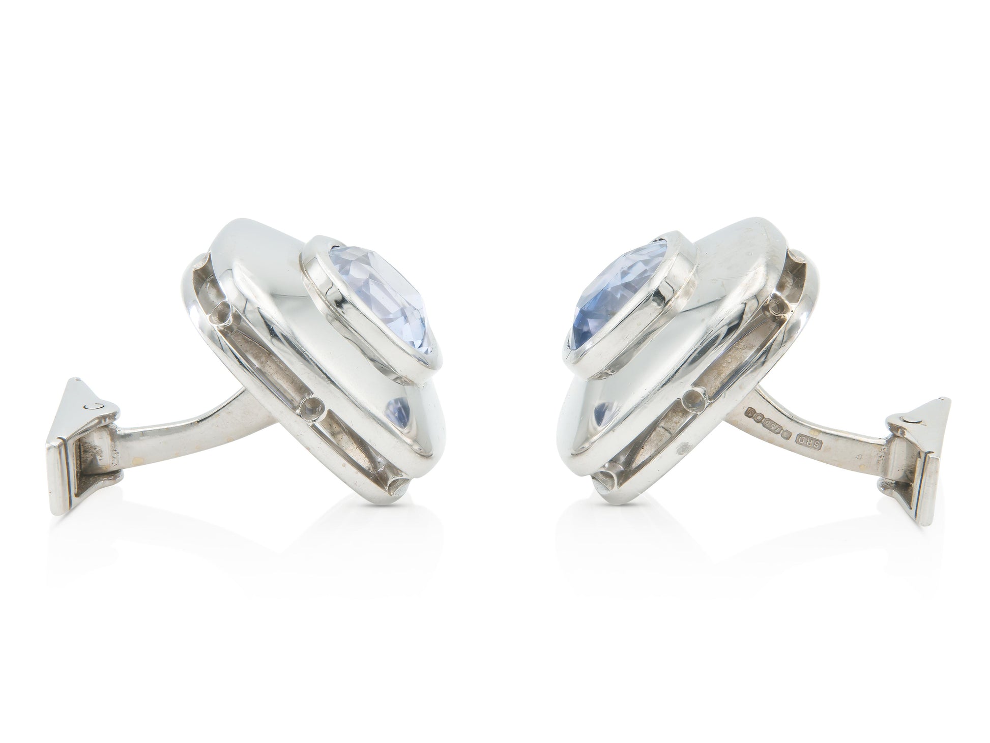 Vintage 1990s 10.00 Sapphire Cufflinks in White Gold