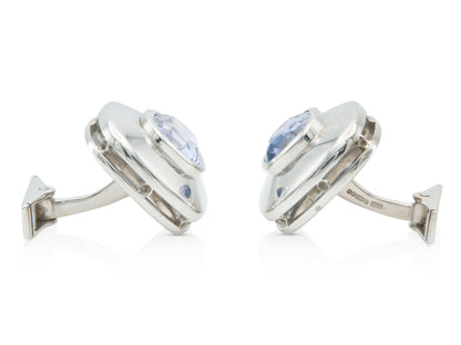 Vintage 1990s 10.00 Sapphire Cufflinks in White Gold
