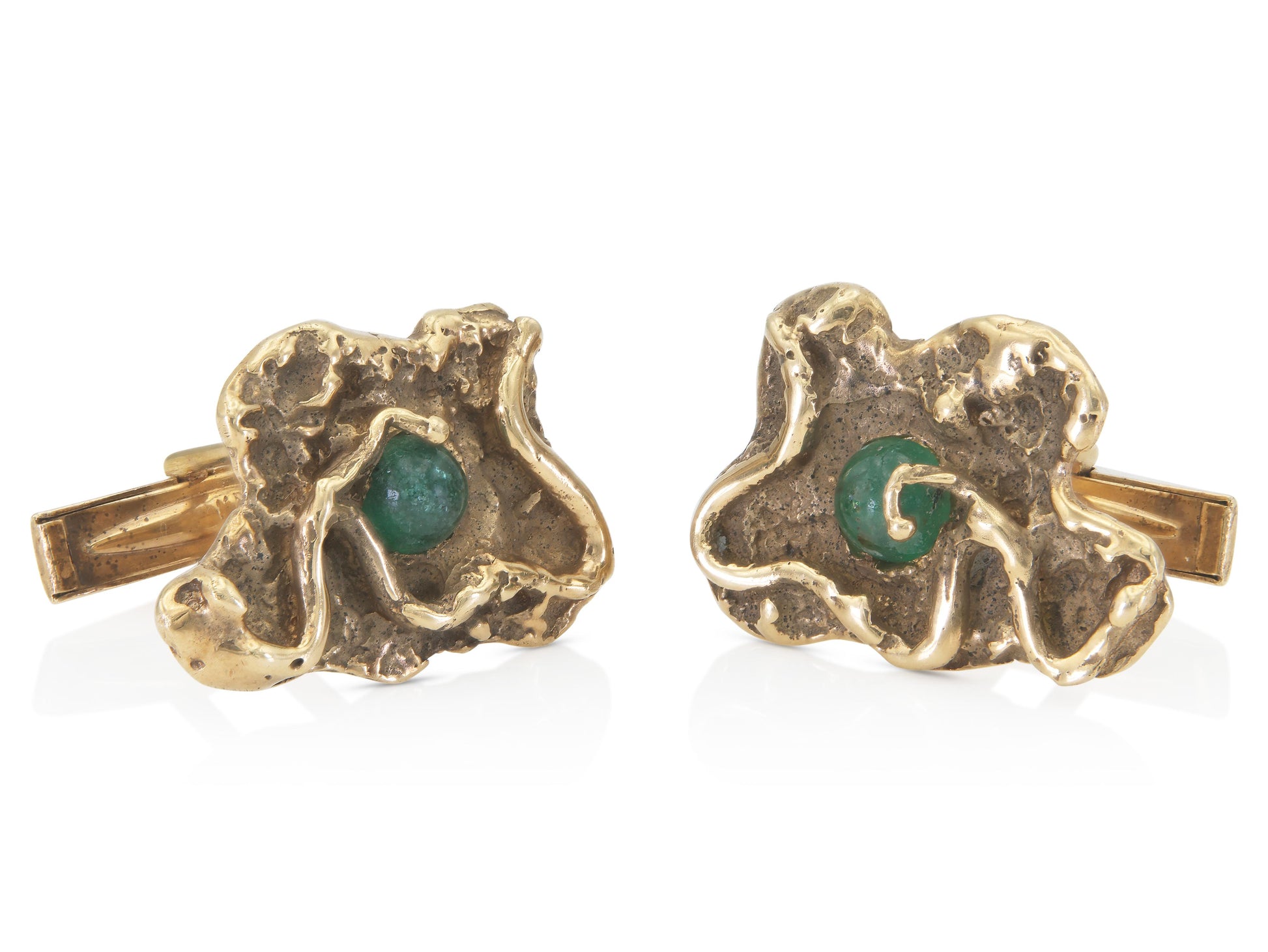 Vintage 1960s Gold Cufflinks with Emeralds