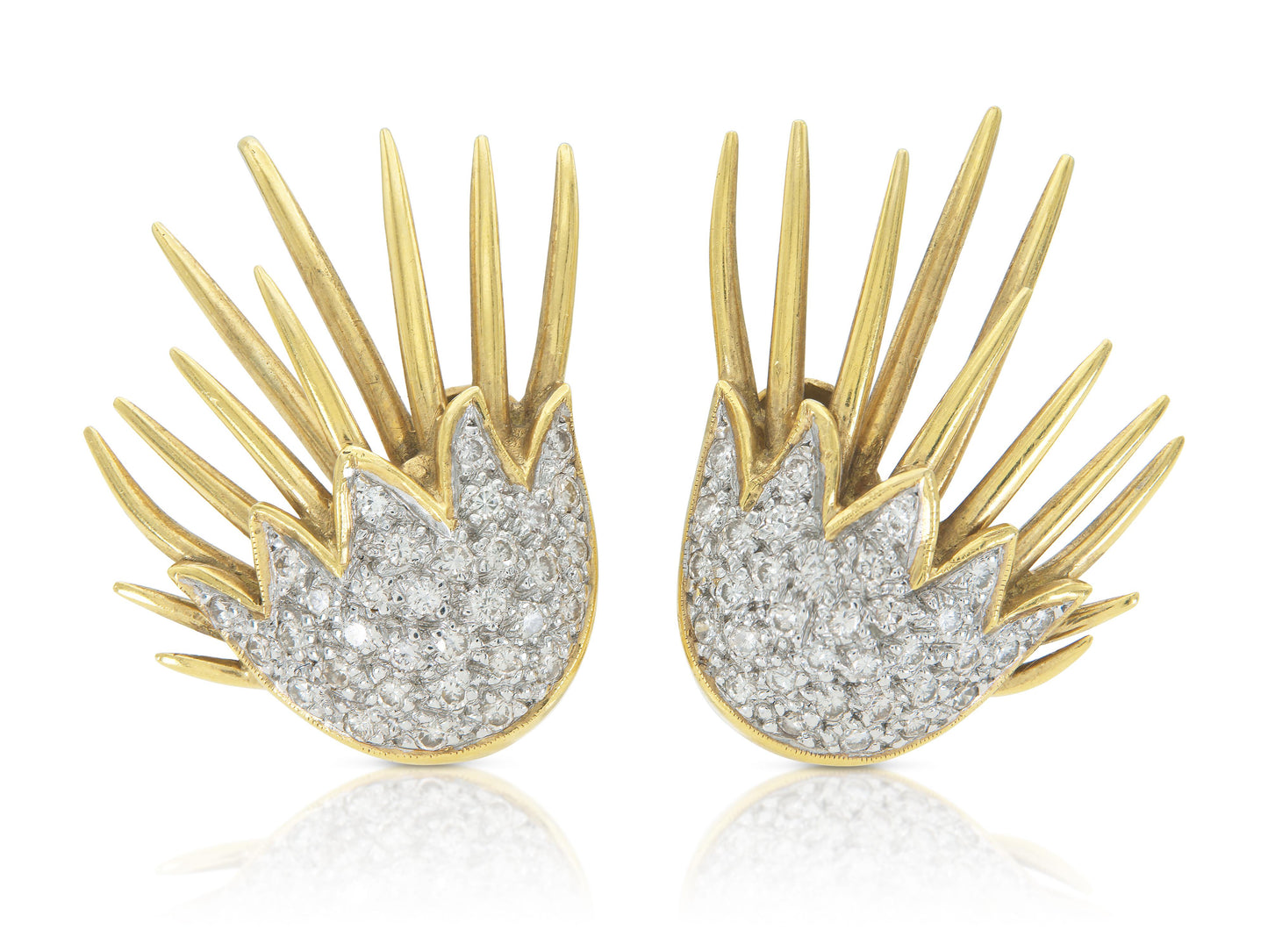 Vintage 1980s Gold and Diamond Spike Earrings