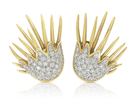 Vintage 1980s Gold and Diamond Spike Earrings