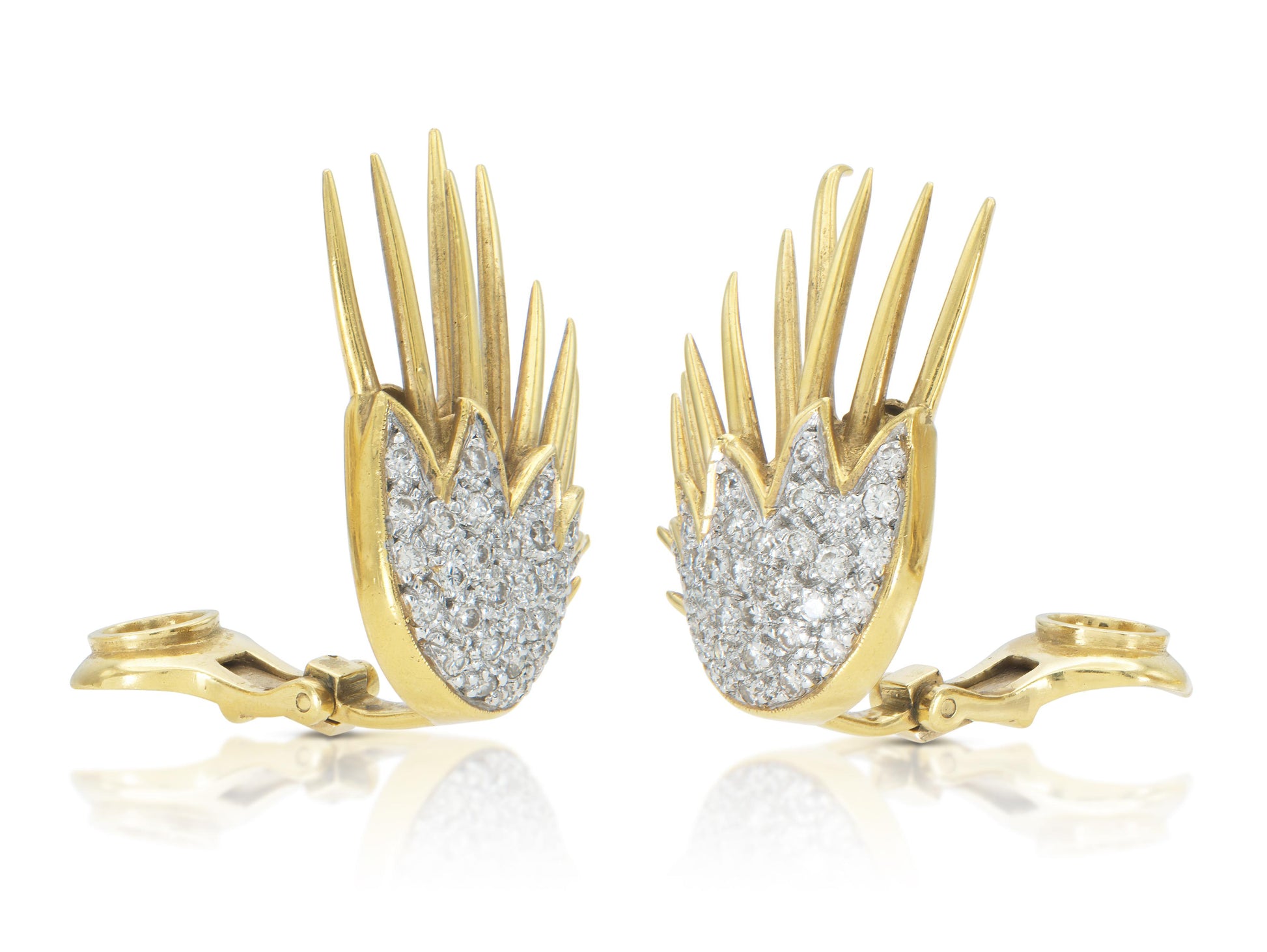 Vintage 1980s Gold and Diamond Spike Earrings