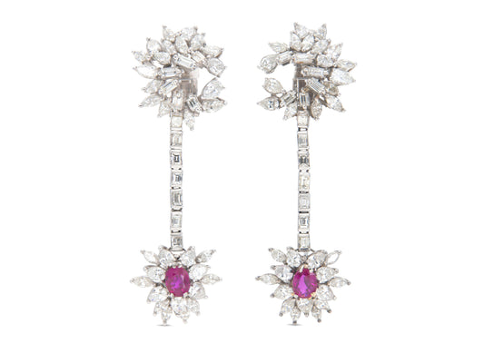 Vintage 1950s Ruby and Diamond Drop Earrings
