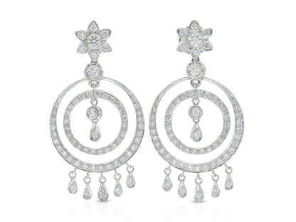 3.02 Carat Round Cut Diamond Circle Dangle Earrings