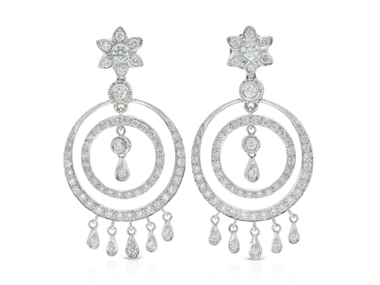 3.02 Carat Round Cut Diamond Circle Dangle Earrings