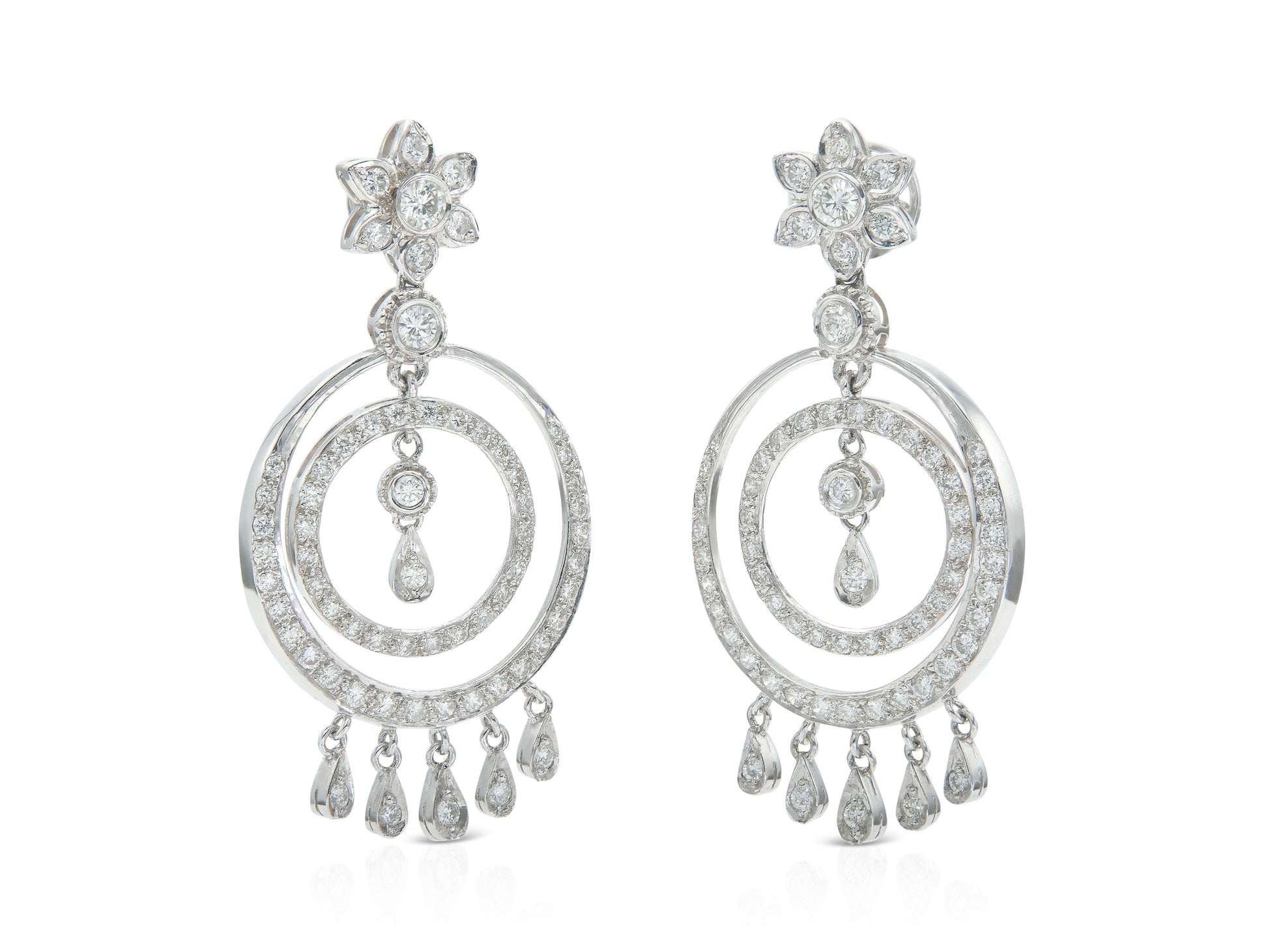 3.02 Carat Round Cut Diamond Circle Dangle Earrings