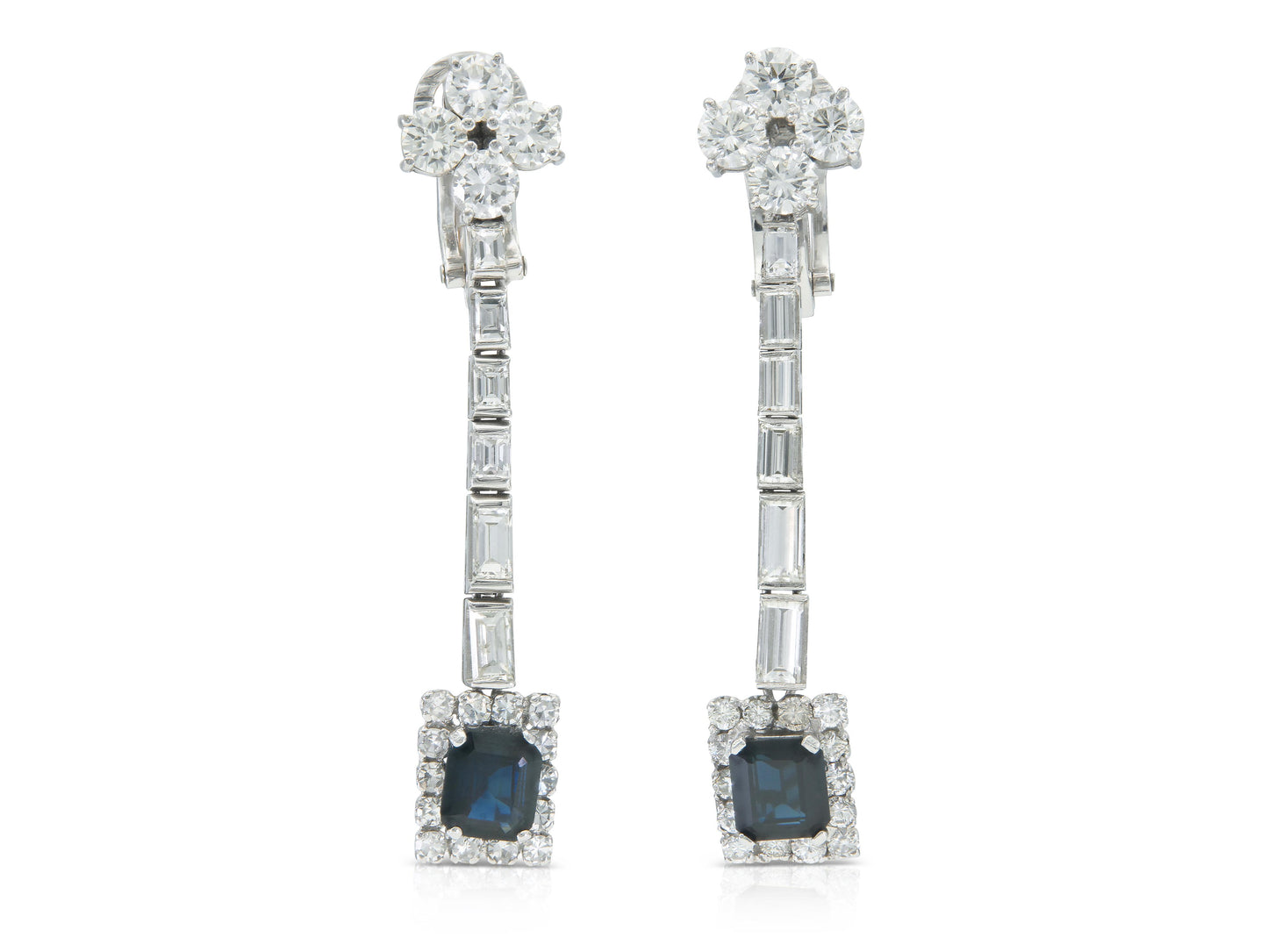 4.50 Carat Diamond and 2.00 Carat Sapphire Dangle Earrings