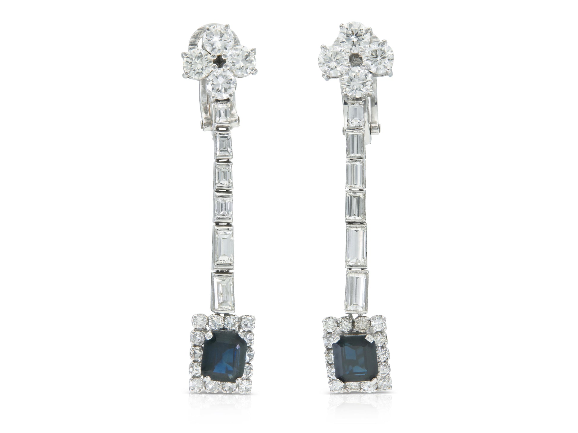 4.50 Carat Diamond and 2.00 Carat Sapphire Dangle Earrings