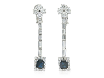 4.50 Carat Diamond and 2.00 Carat Sapphire Dangle Earrings
