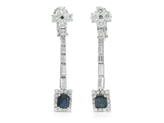 4.50 Carat Diamond and 2.00 Carat Sapphire Dangle Earrings
