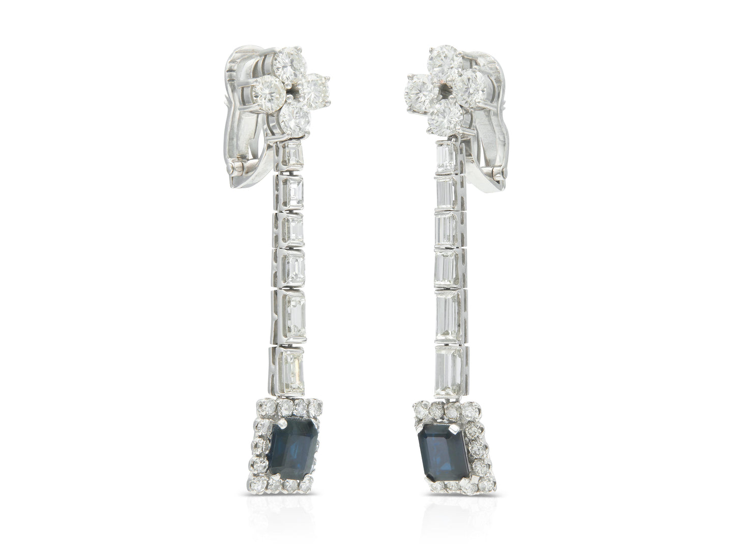 4.50 Carat Diamond and 2.00 Carat Sapphire Dangle Earrings