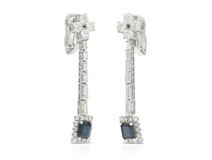 4.50 Carat Diamond and 2.00 Carat Sapphire Dangle Earrings