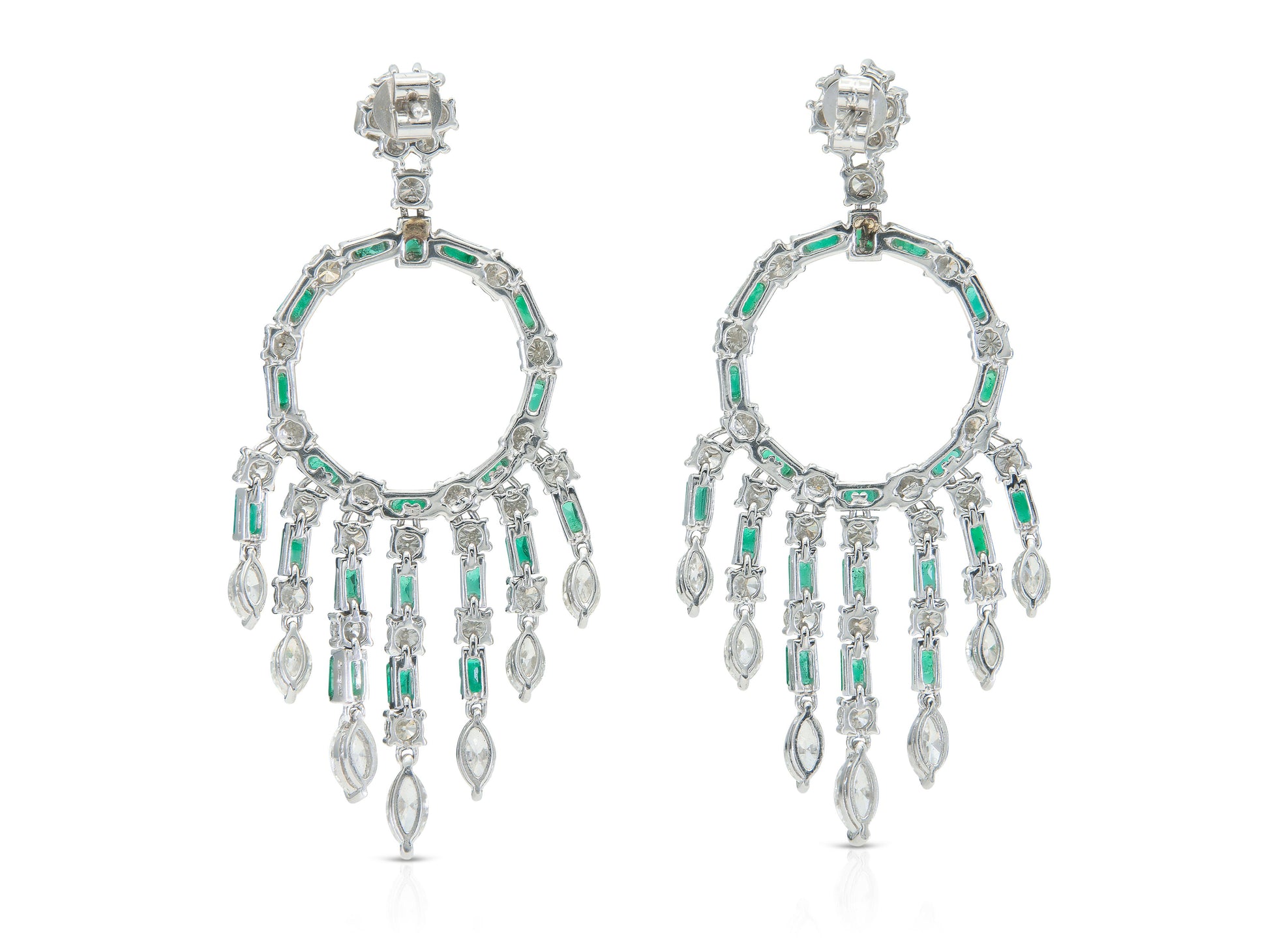 5.56 Carat Diamond and 2.26 Carat Emerald Circle Diamond Earrings