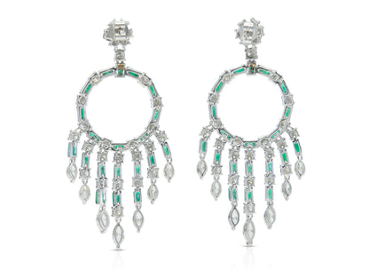 5.56 Carat Diamond and 2.26 Carat Emerald Circle Diamond Earrings