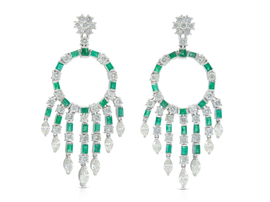 5.56 Carat Diamond and 2.26 Carat Emerald Circle Diamond Earrings
