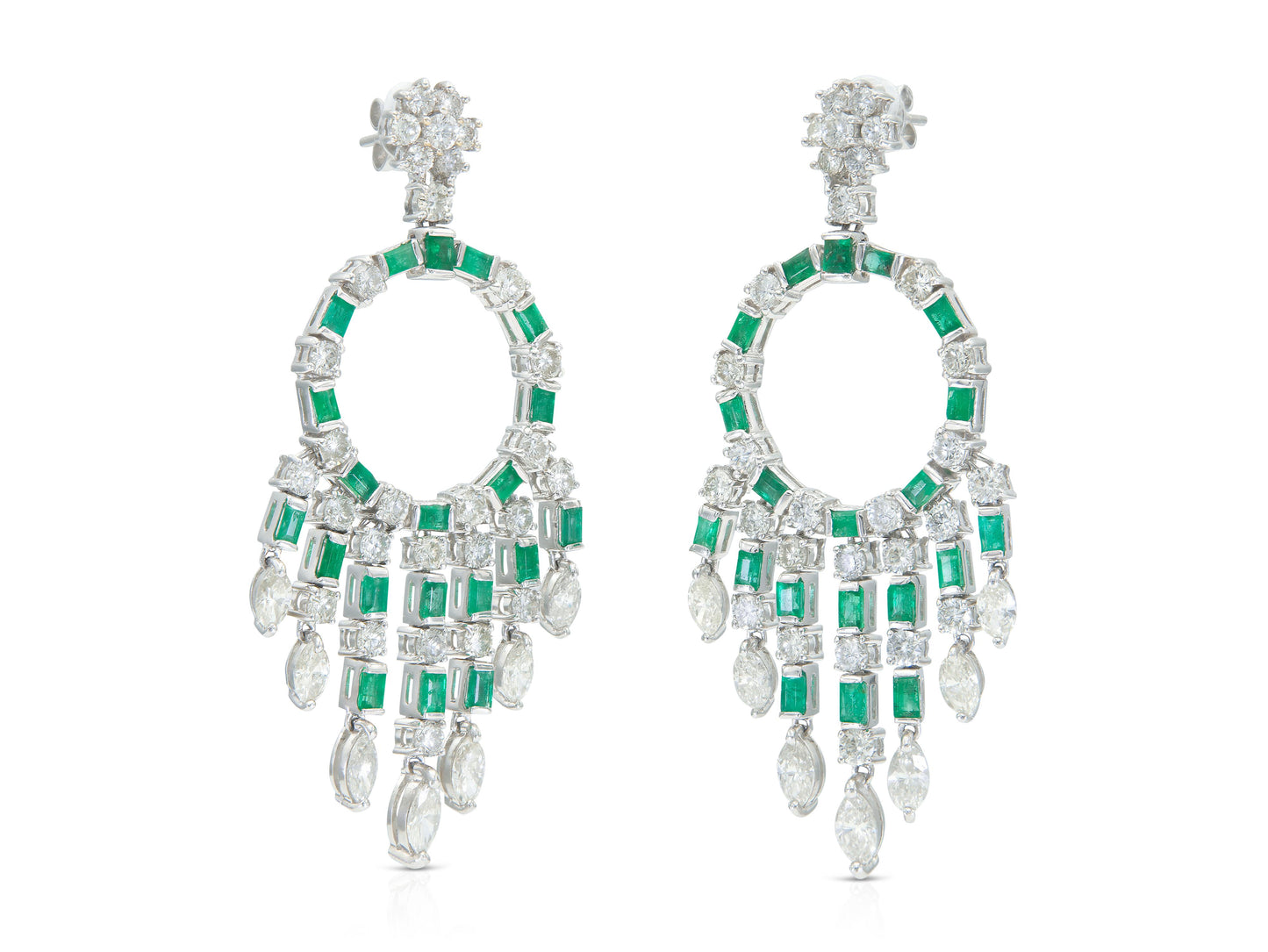 5.56 Carat Diamond and 2.26 Carat Emerald Circle Diamond Earrings