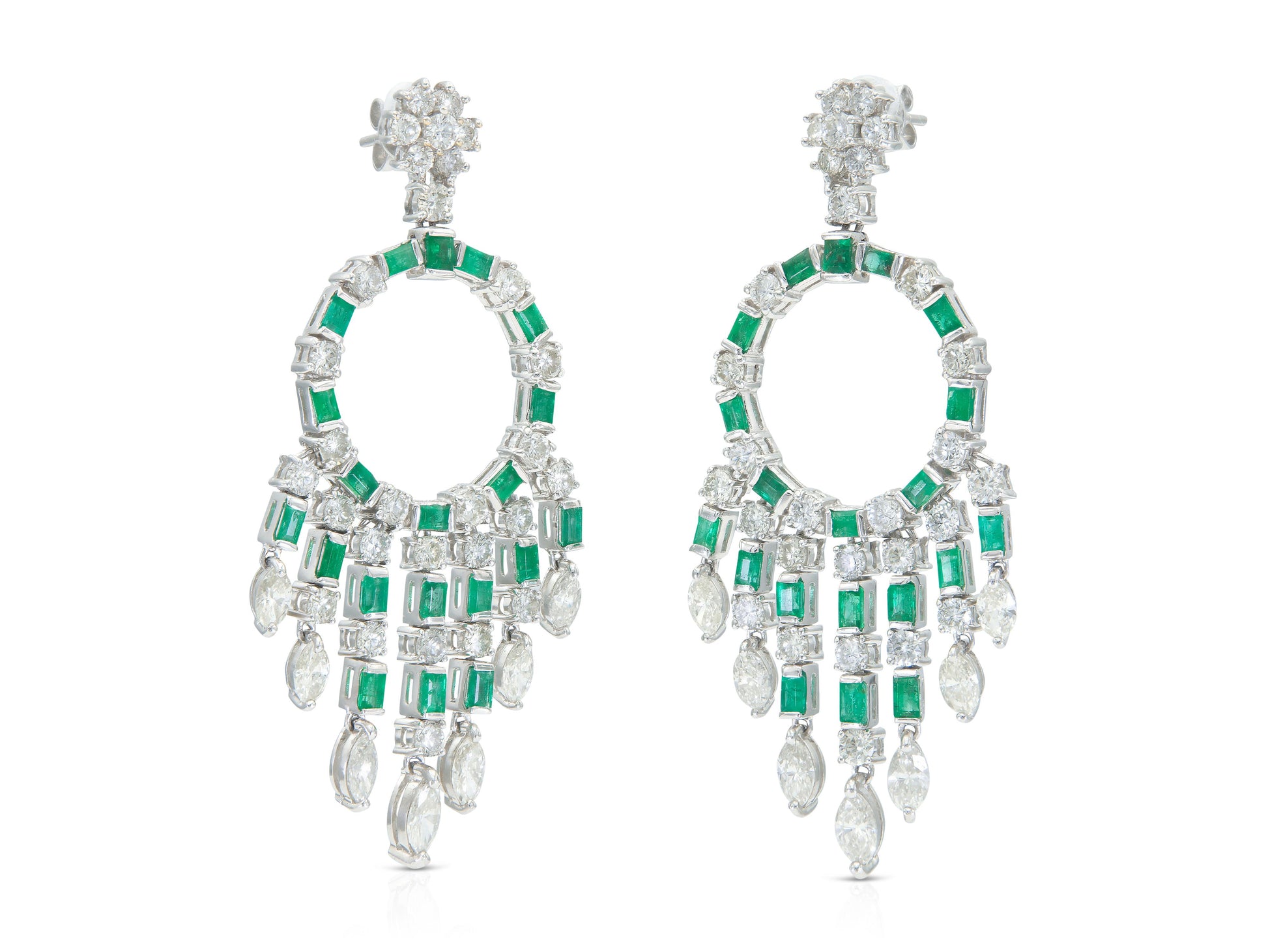 5.56 Carat Diamond and 2.26 Carat Emerald Circle Diamond Earrings