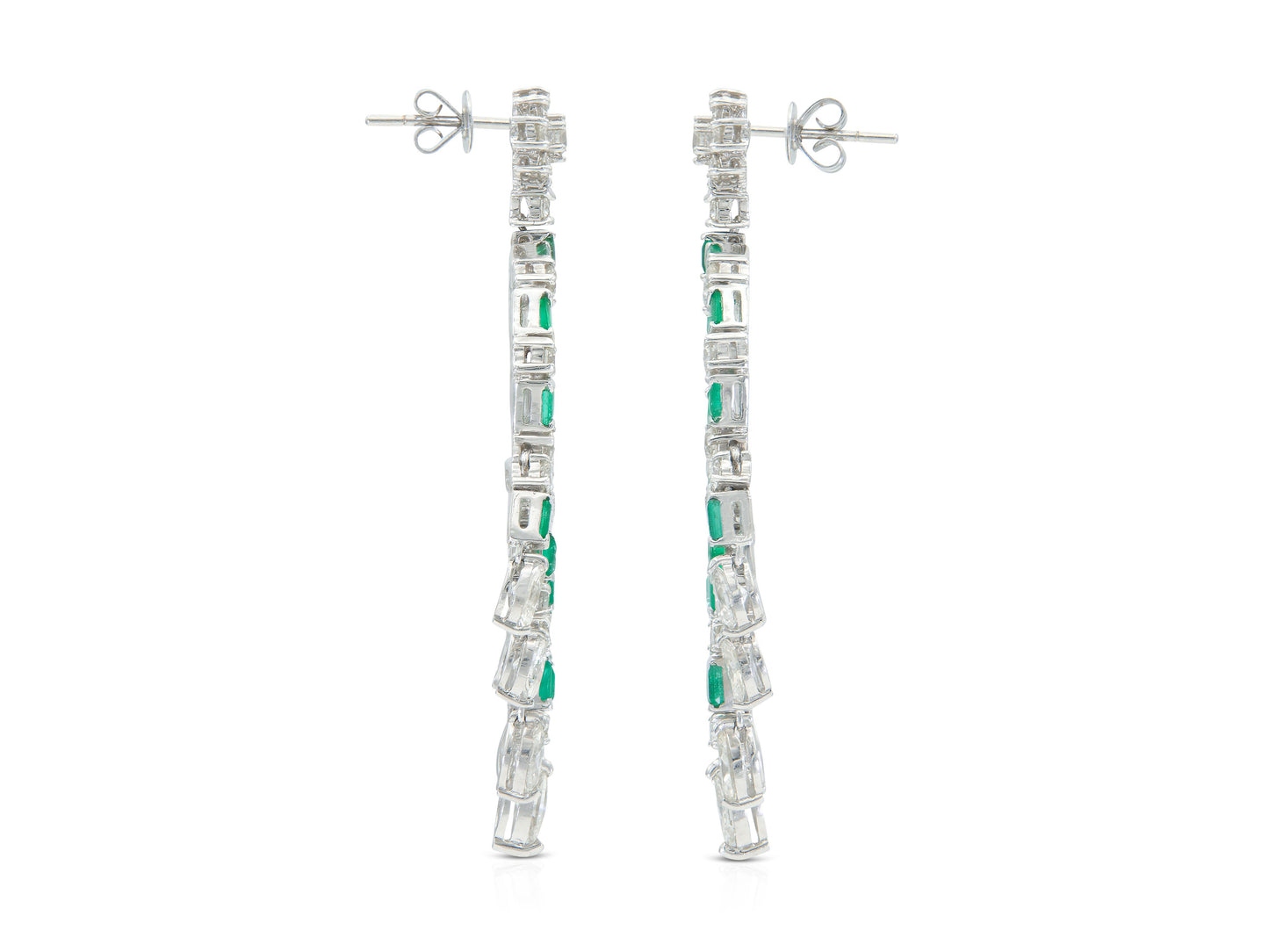 5.56 Carat Diamond and 2.26 Carat Emerald Circle Diamond Earrings
