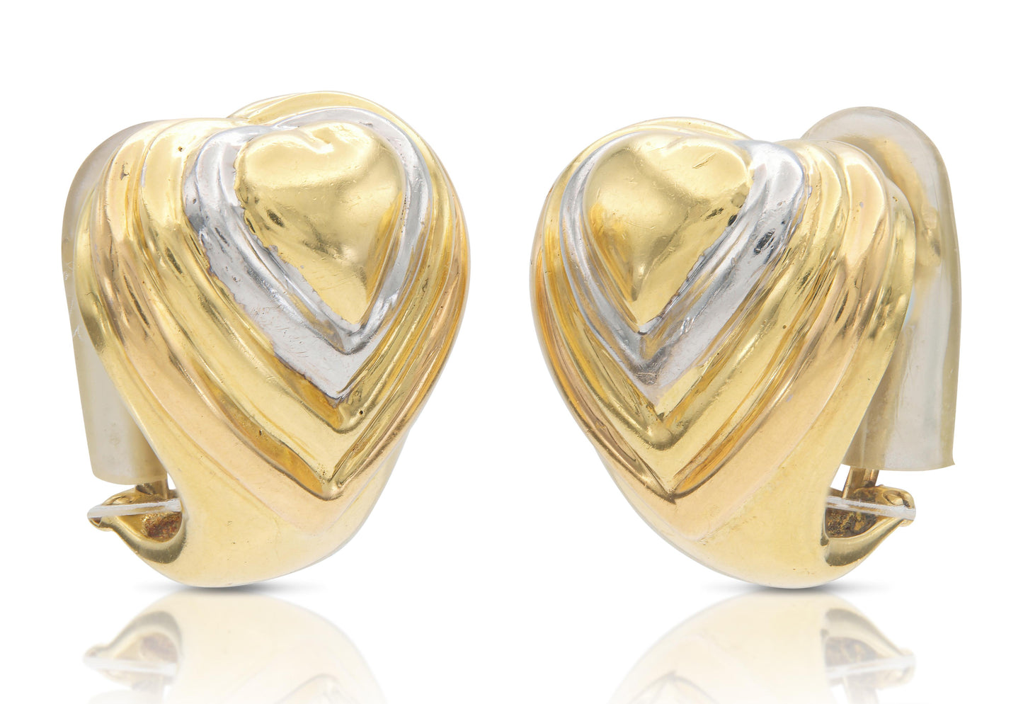 Vintage 1980s Two-Toned Gold Ripple Heart Earrings