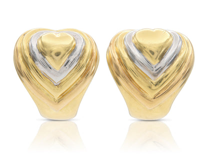 Vintage 1980s Two-Toned Gold Ripple Heart Earrings