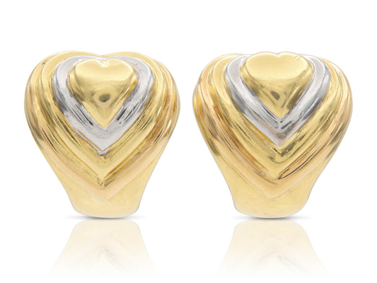 Vintage 1980s Two-Toned Gold Ripple Heart Earrings