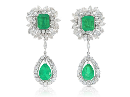 Vintage 1950s 17.00 Carat Emerald Detachable Dangle Earrings with Diamonds