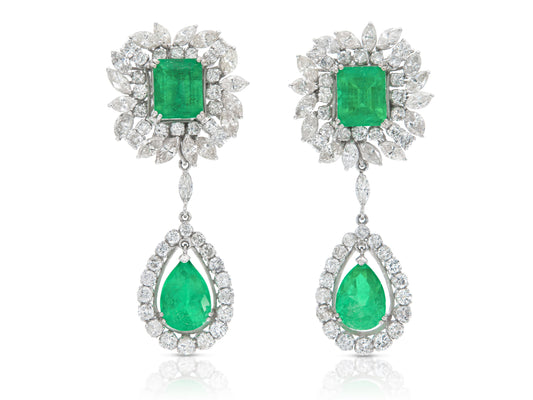 Vintage 1950s 17.00 Carat Emerald Detachable Dangle Earrings with Diamonds