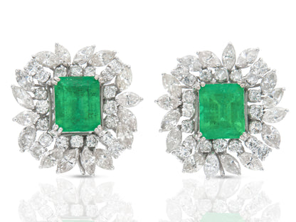Vintage 1950s 17.00 Carat Emerald Detachable Dangle Earrings with Diamonds