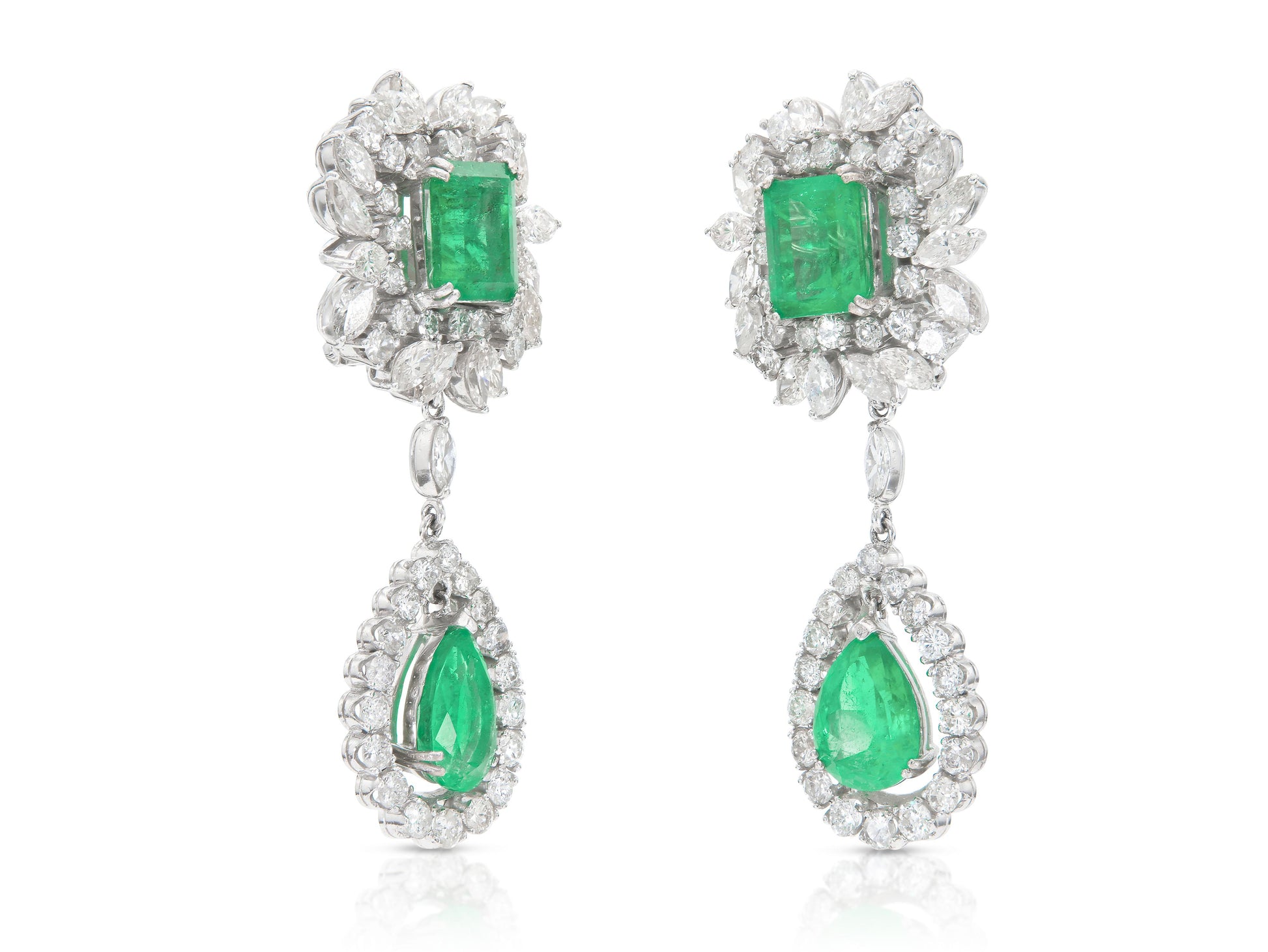 Vintage 1950s 17.00 Carat Emerald Detachable Dangle Earrings with Diamonds