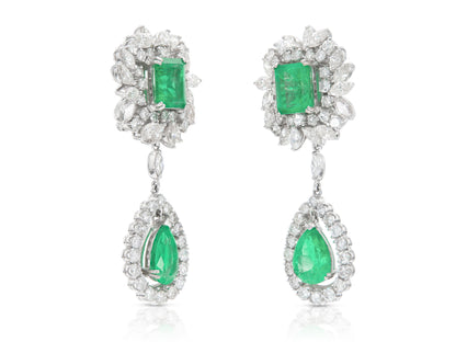 Vintage 1950s 17.00 Carat Emerald Detachable Dangle Earrings with Diamonds