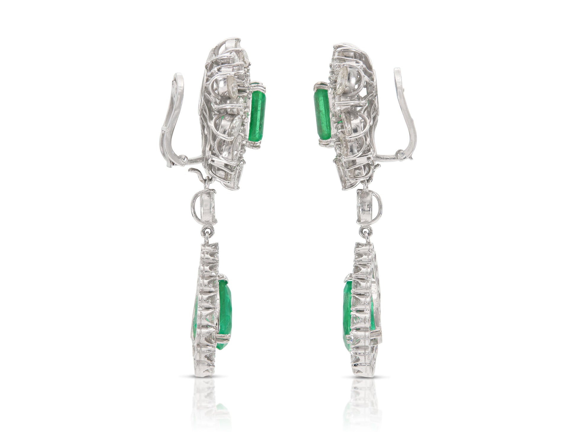 Vintage 1950s 17.00 Carat Emerald Detachable Dangle Earrings with Diamonds